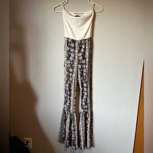 Forever 21 White and Blue Floral Jumpsuit